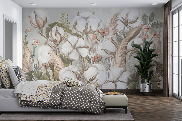 Floral cotton field in soft hues