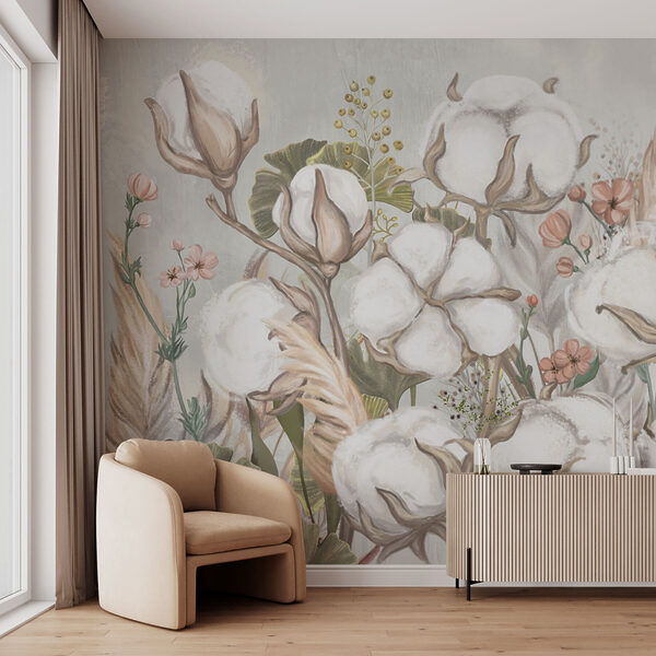Floral cotton field in soft hues