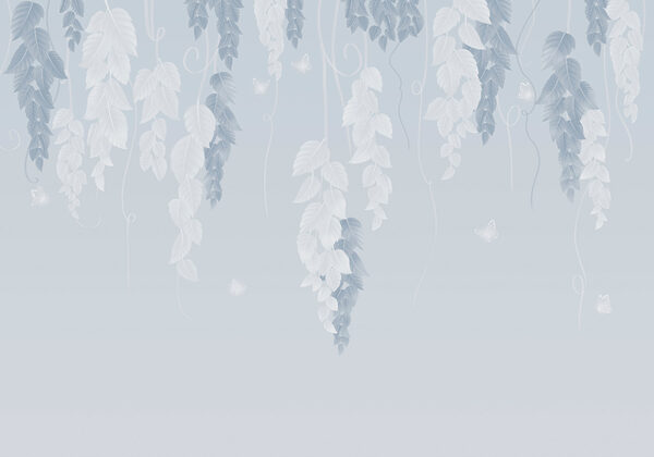 White and blue leaves and butterflies White and blue leaves and butterflies