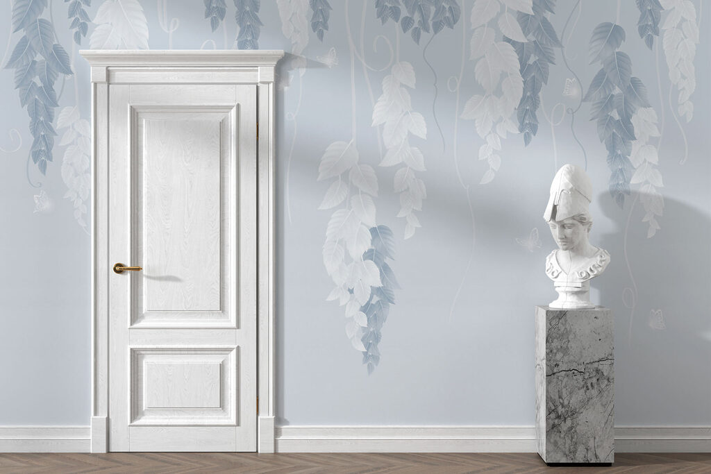 White and blue leaves and butterflies