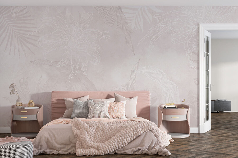 Wall murals White and pink floral pattern