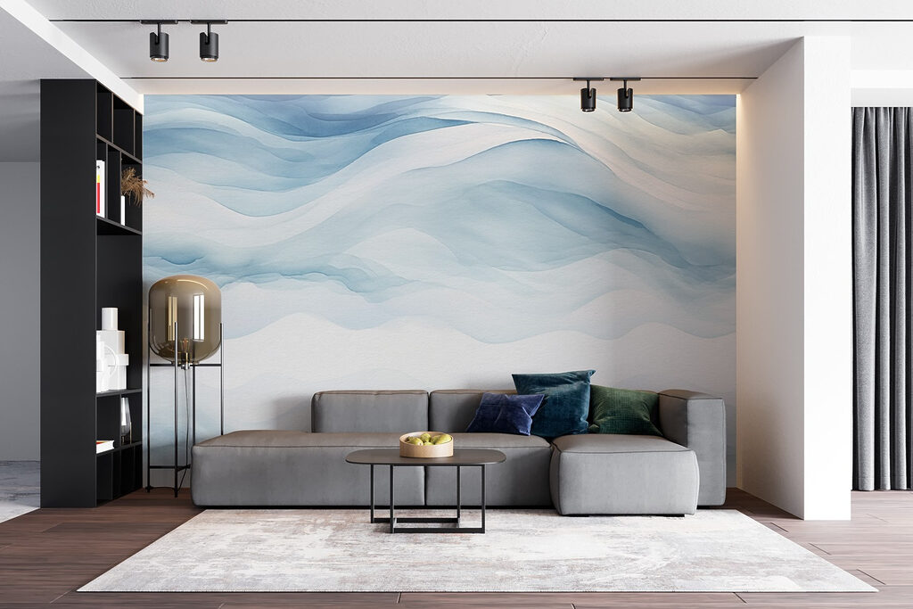 White and blue watercolor painting White and blue watercolor painting