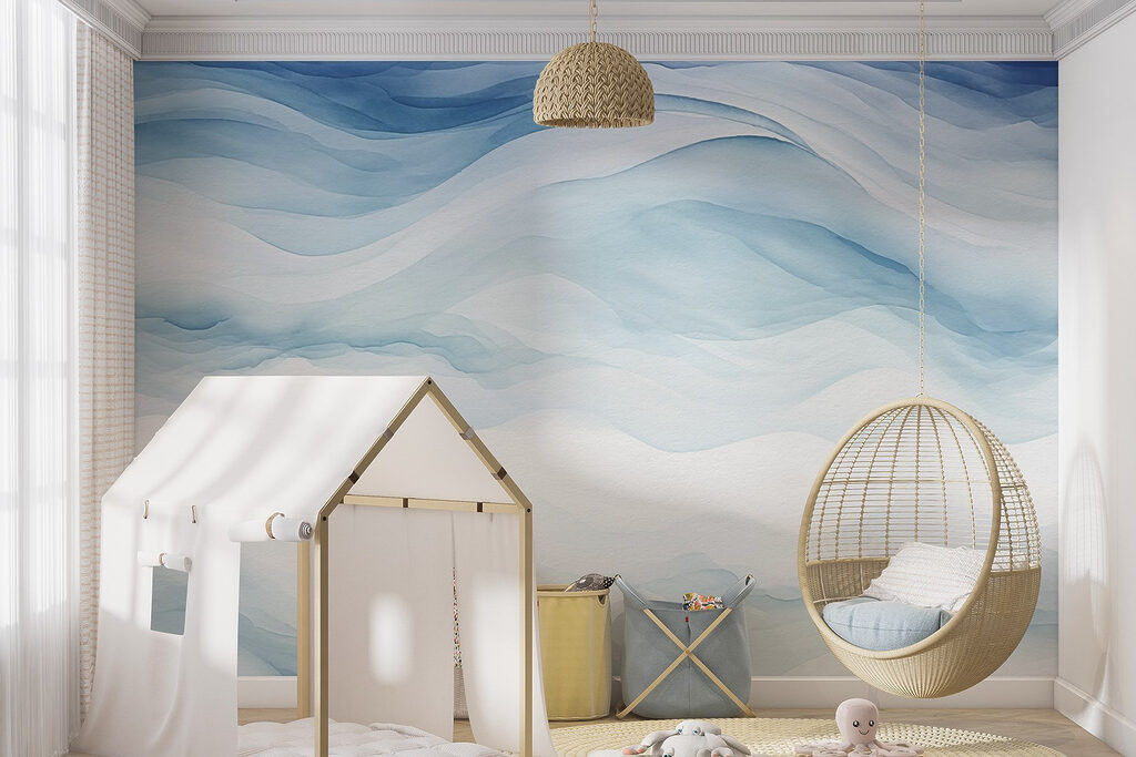 White and blue watercolor painting White and blue watercolor painting