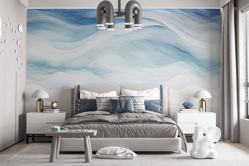 White and blue watercolor painting White and blue watercolor painting