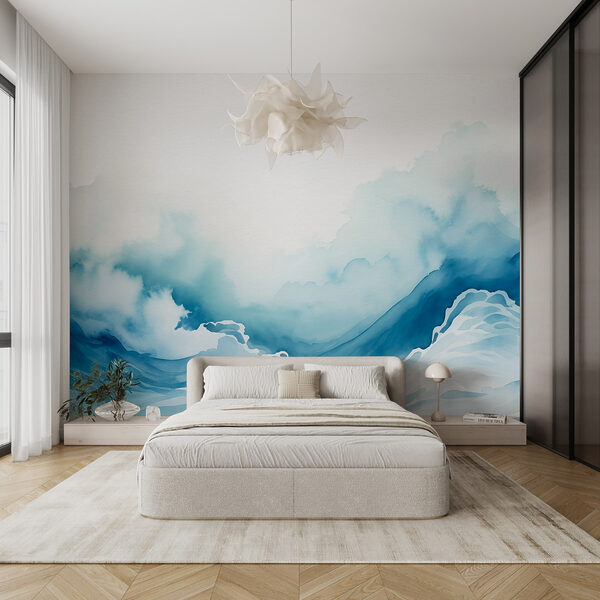 Wall murals Wall murals Watercolor of a mountain with clouds (SKU: w08655)