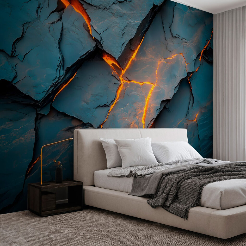 Cracked rock with orange lighting