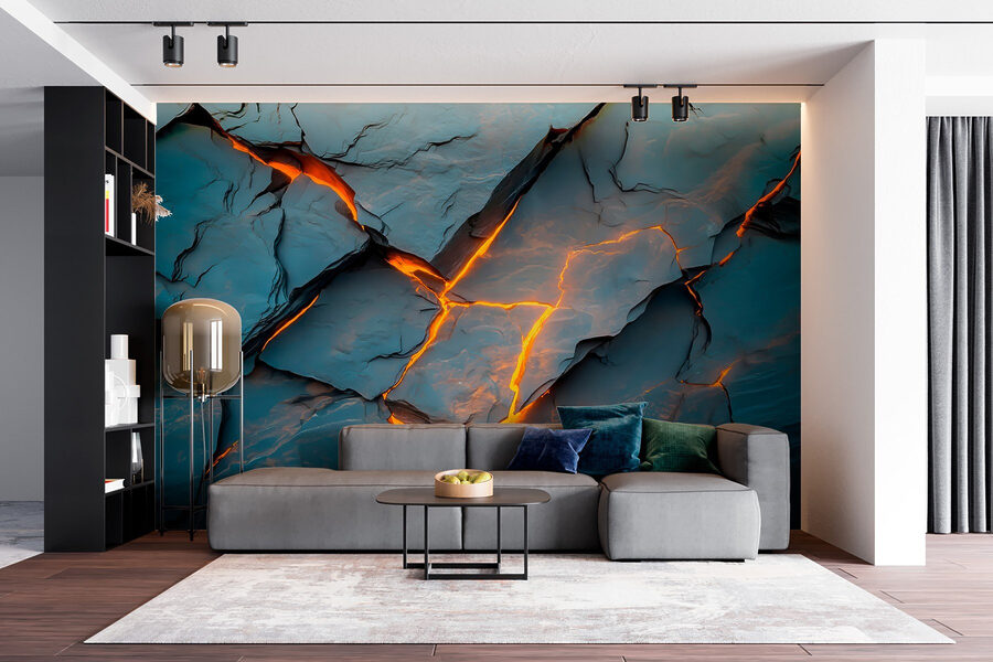 Cracked rock with orange lighting