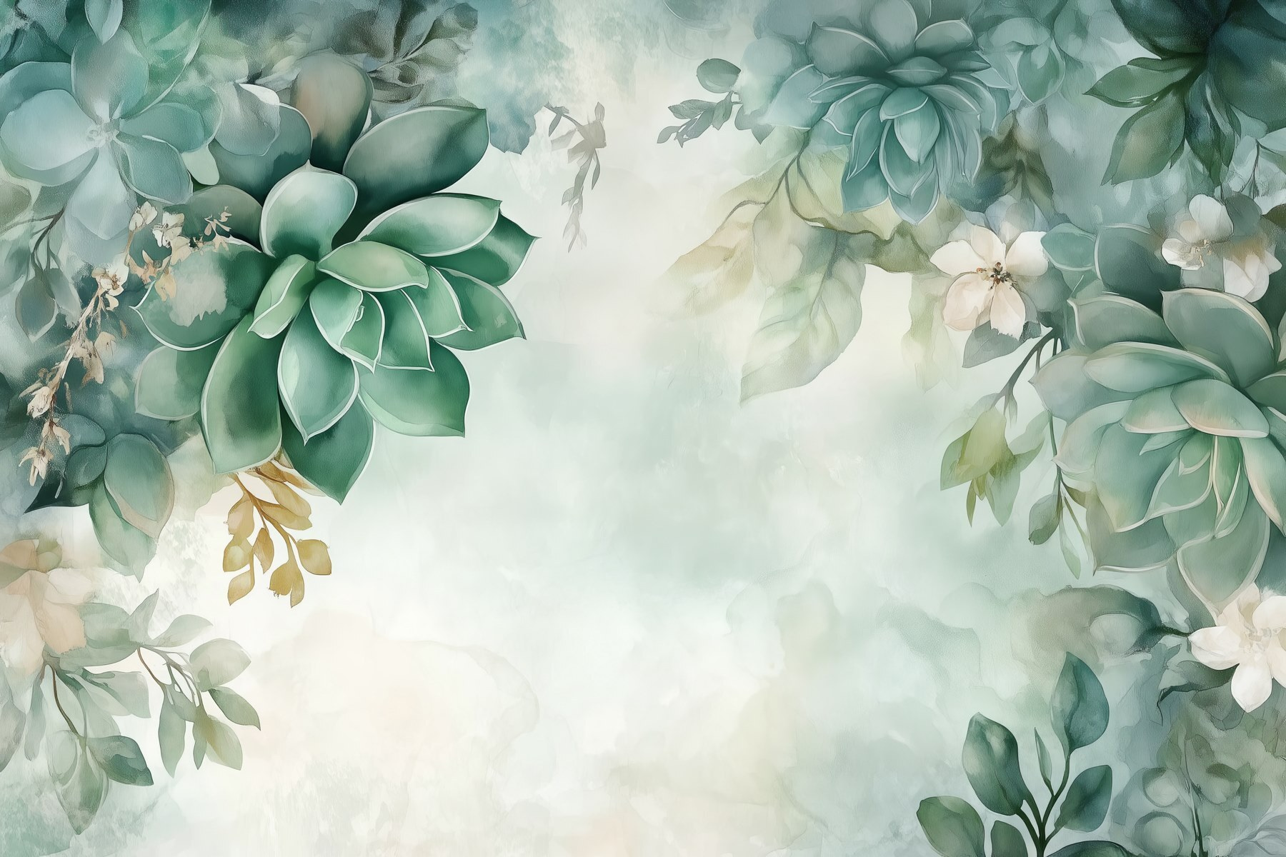 Painting of green plants and flowers