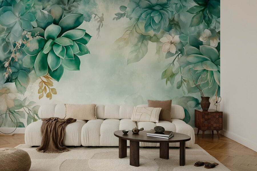 Painting of green plants and flowers