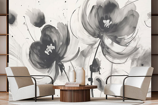 Painting of flowers on a white surface Painting of flowers on a white surface