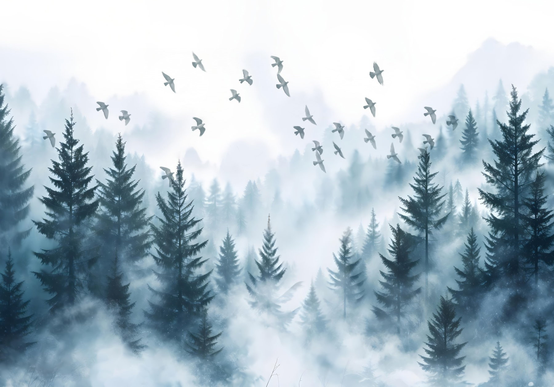 Birds flying over a forest