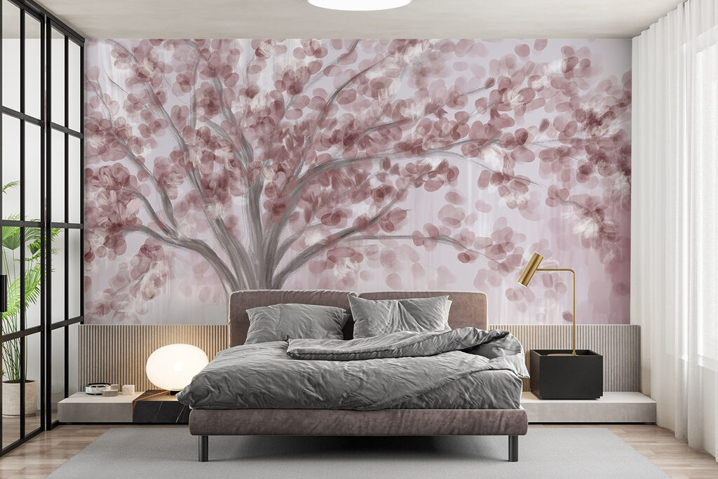 Painting of a tree with pink leaves Painting of a tree with pink leaves