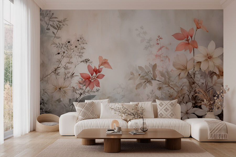Wall murals Painting of flowers on a wall