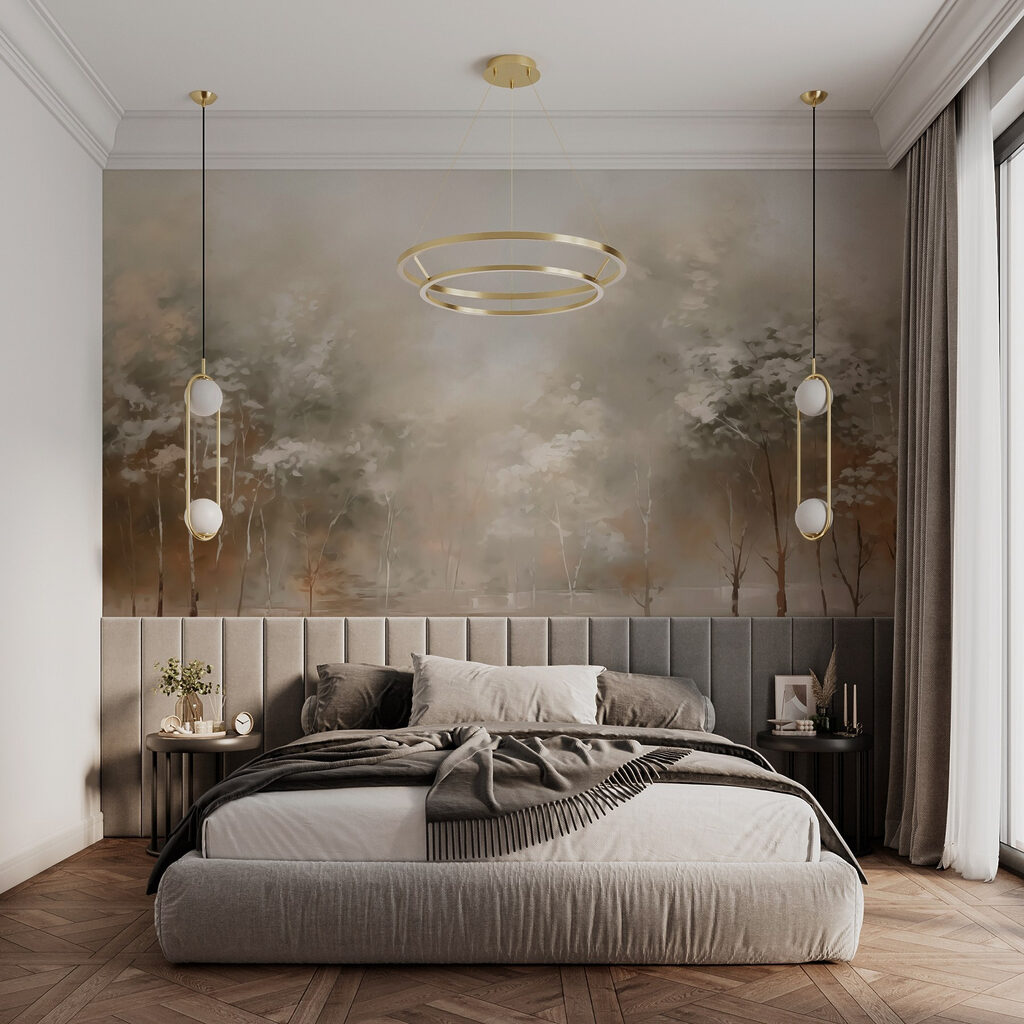 Painting of trees in fog