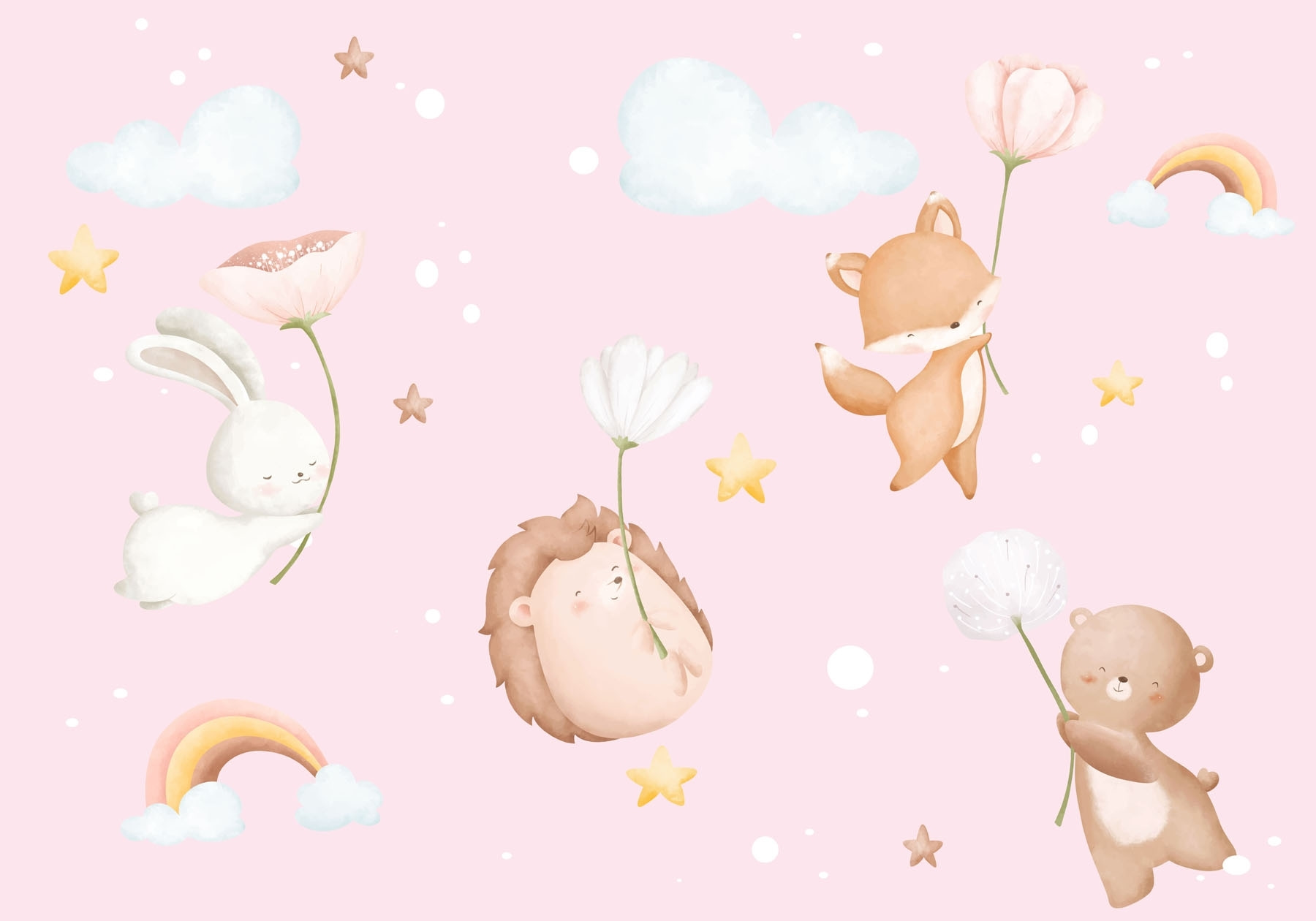 Group of animals holding flowers Group of animals holding flowers