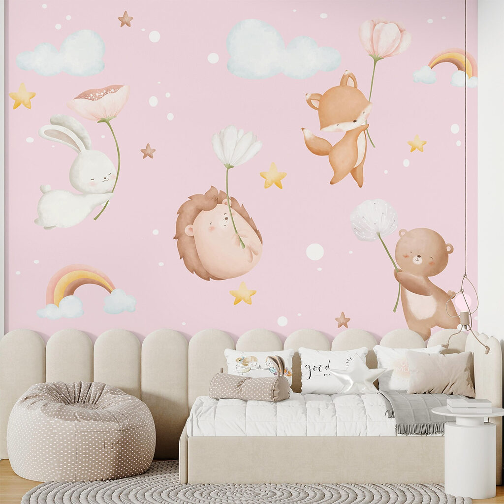 Group of animals holding flowers Group of animals holding flowers