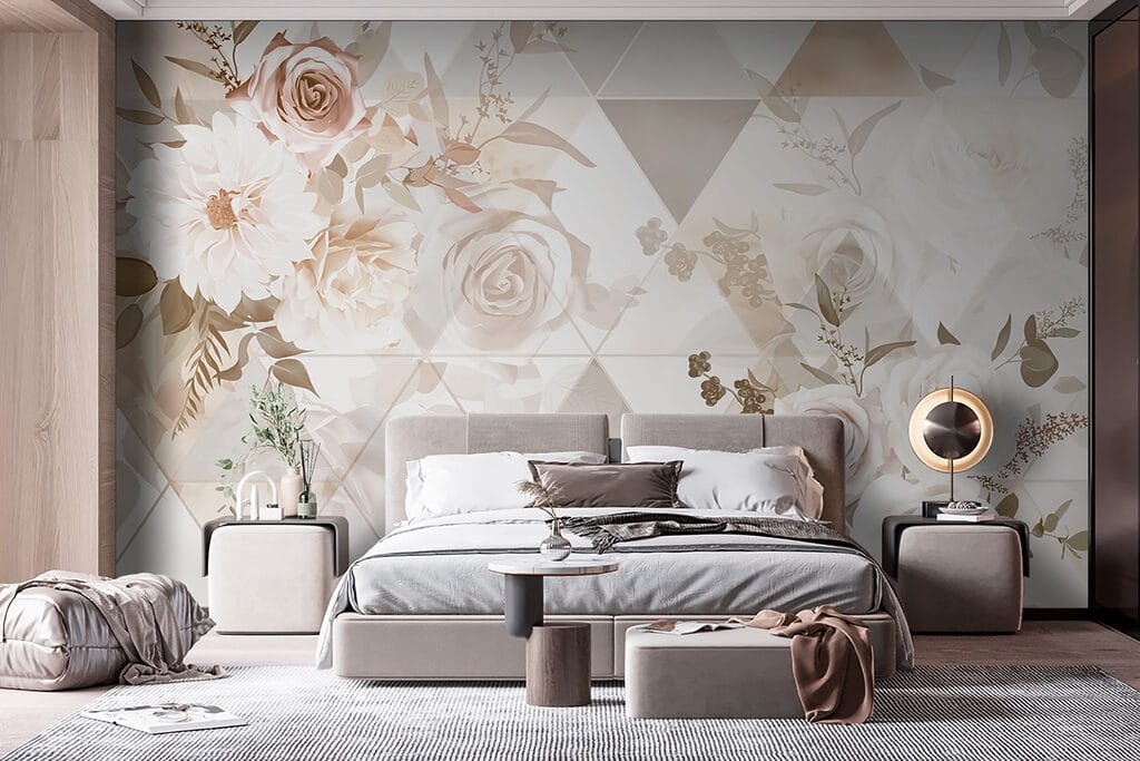 Wallpaper with flowers and triangles