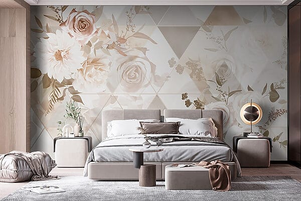 Wall murals Wall murals Wallpaper with flowers and triangles (SKU: w08679)