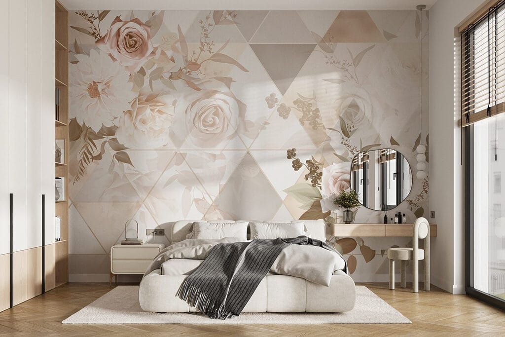 Wallpaper with flowers and triangles