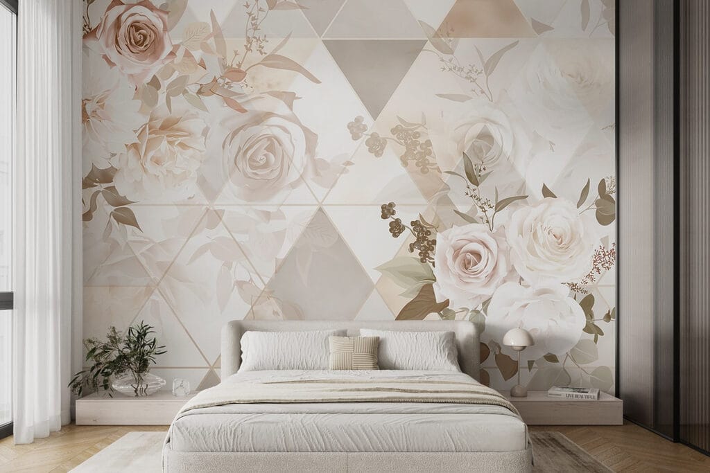 Wallpaper with flowers and triangles