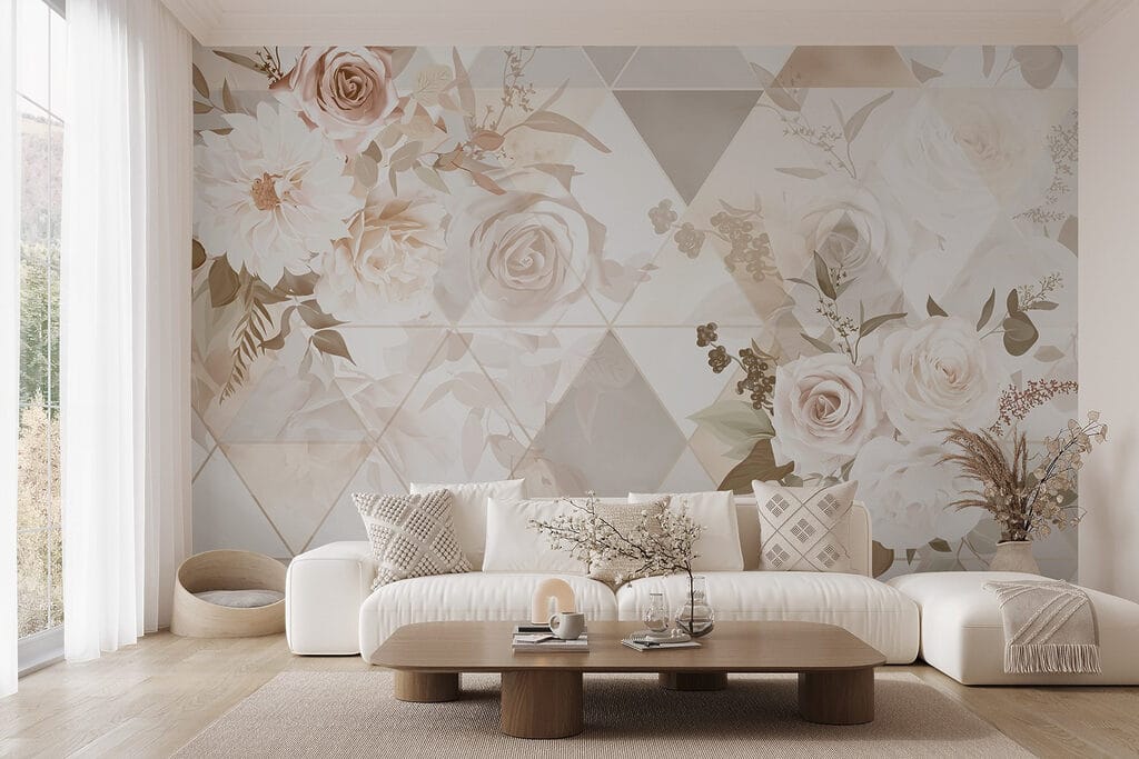 Wallpaper with flowers and triangles