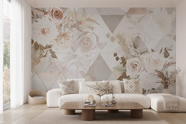 Wallpaper with flowers and triangles Wallpaper with flowers and triangles