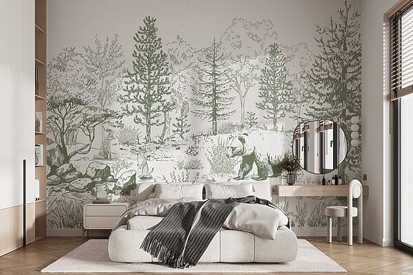 Drawing of a bear in a forest