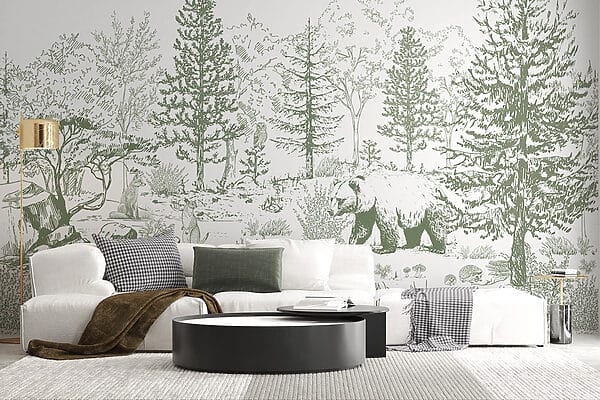 Drawing of a bear in a forest