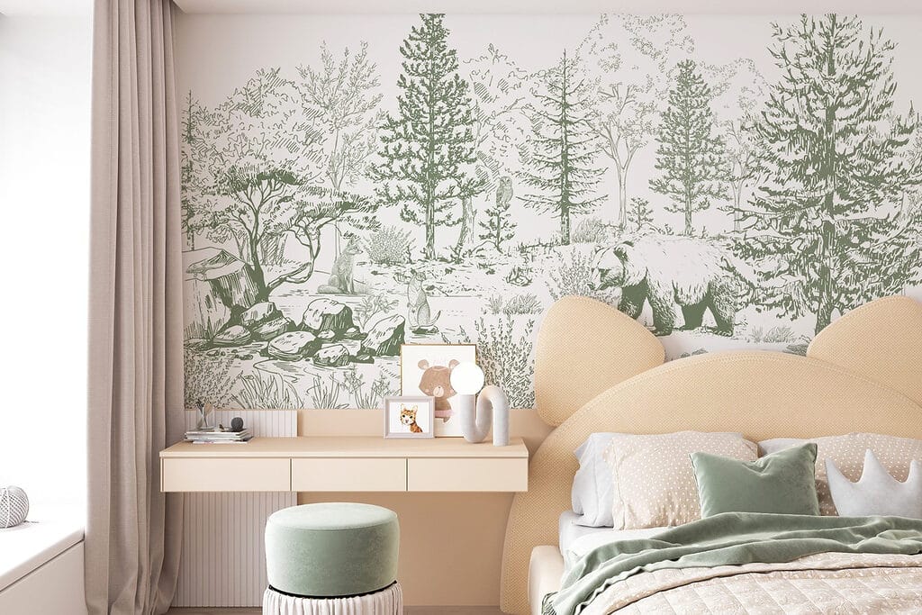 Drawing of a bear in a forest