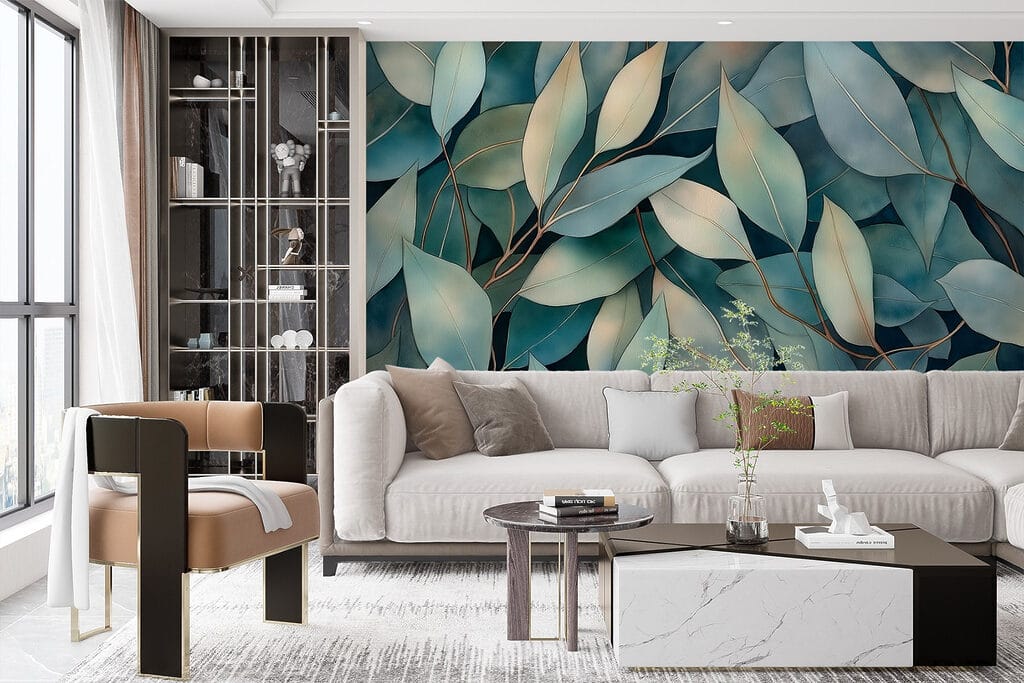 Group of leaves on a blue background