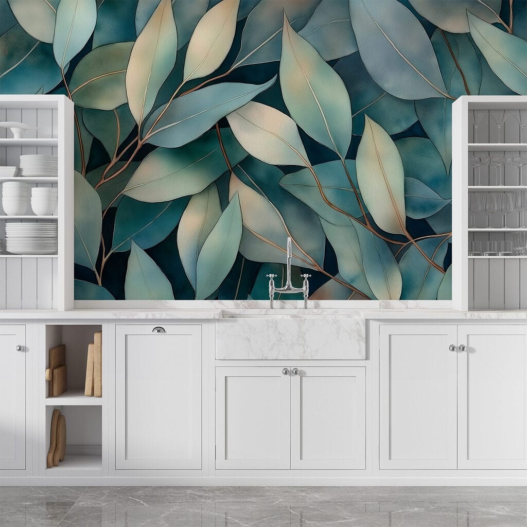 Group of leaves on a blue background