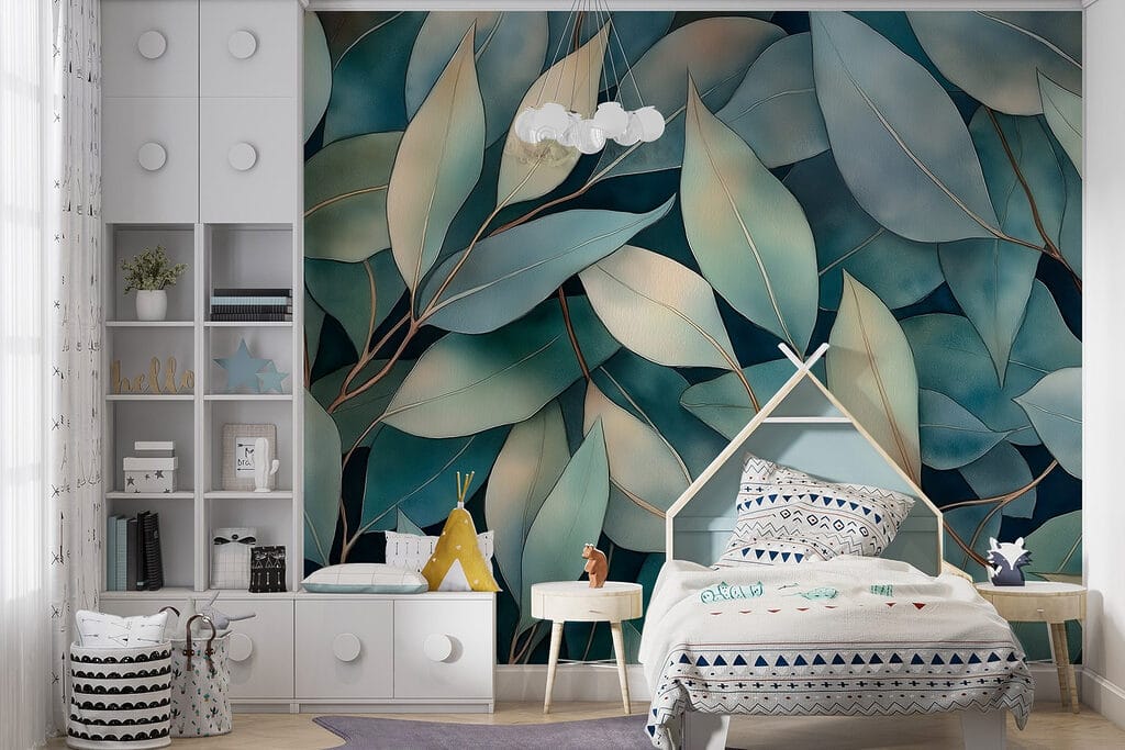 Group of leaves on a blue background