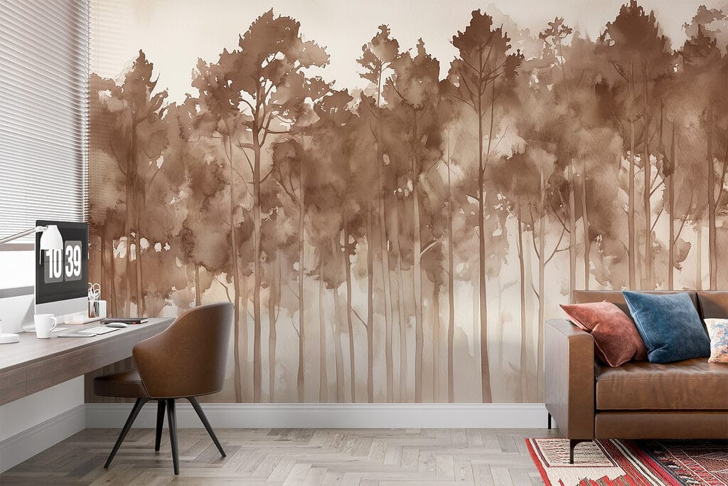 Group of trees in a foggy forest