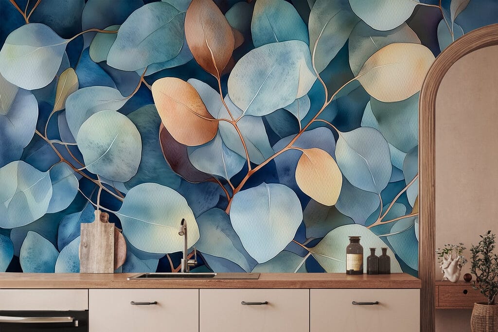 Group of leaves on a surface