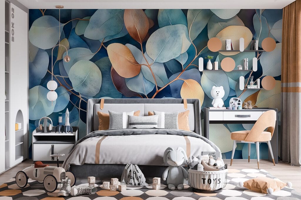 Group of leaves on a surface