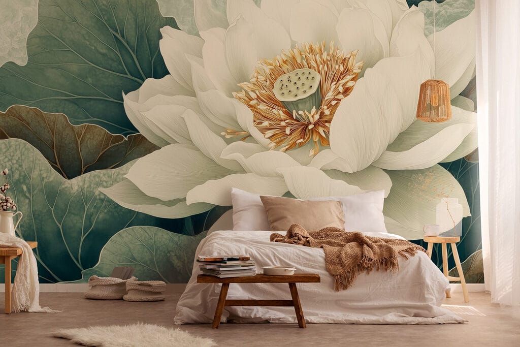 White flower with green leaves