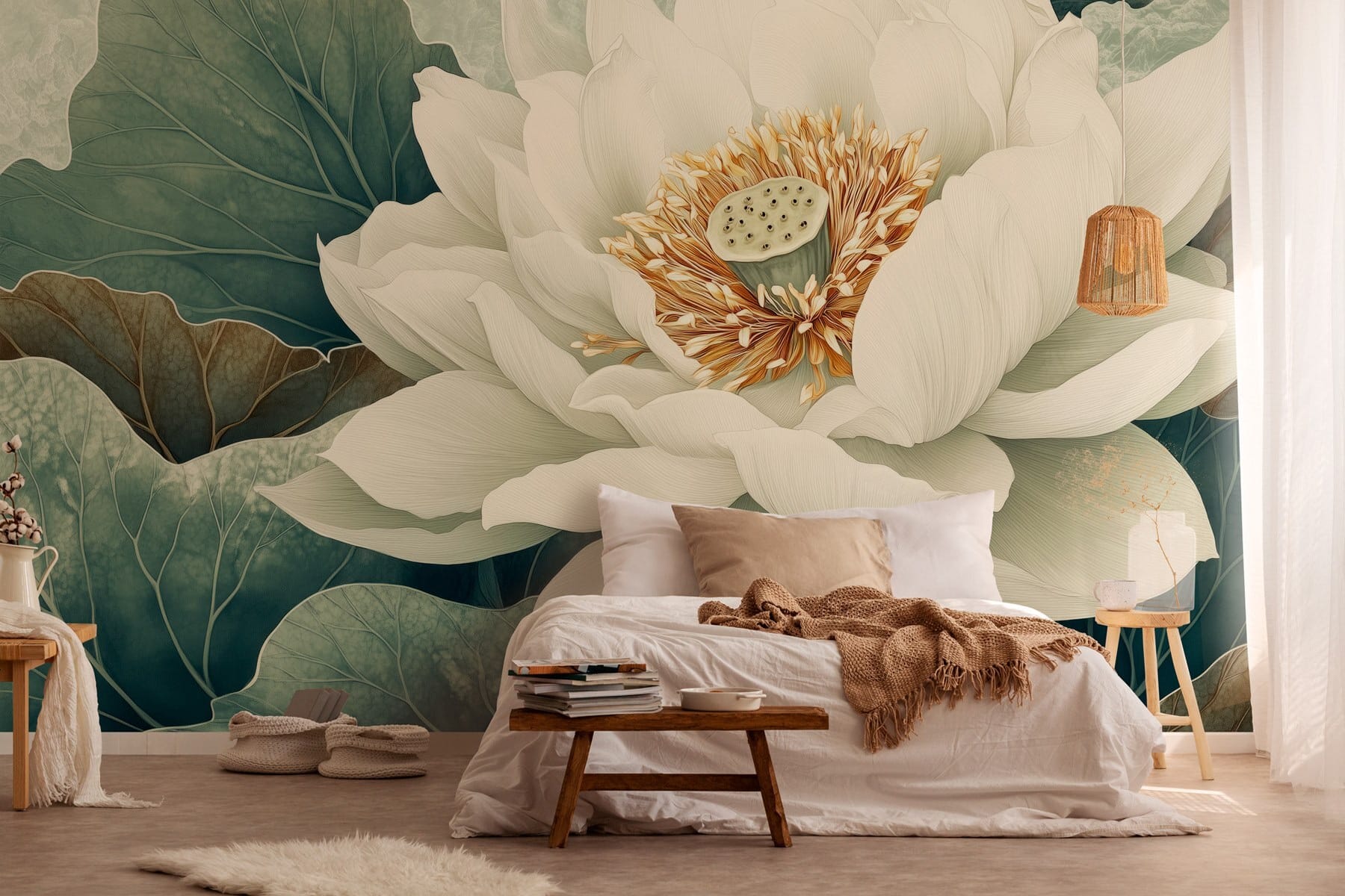 White flower with green leaves