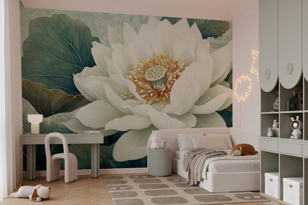 White flower with green leaves