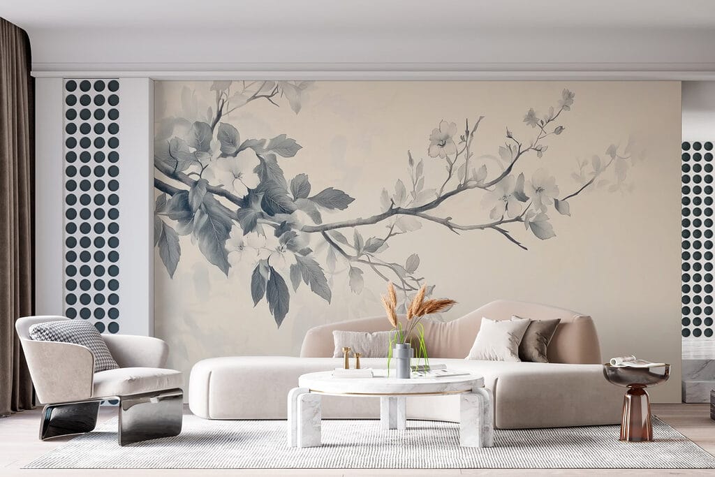 Branch with flowers and leaves Branch with flowers and leaves