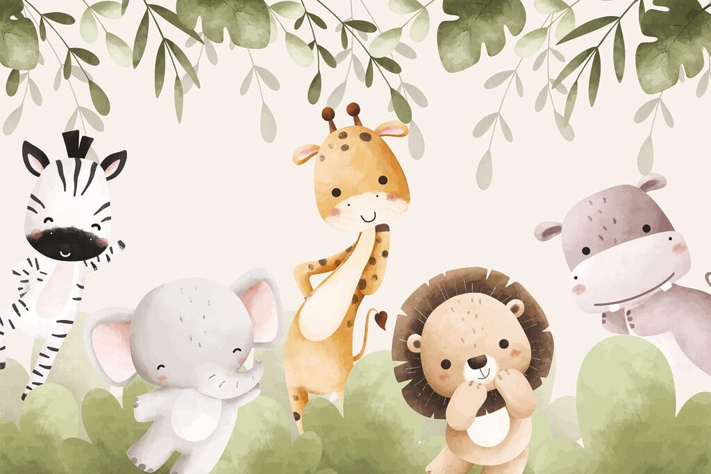 Group of animals under leaves Group of animals under leaves