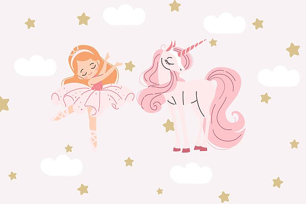 Cartoon of a girl ballet dancer and a unicorn