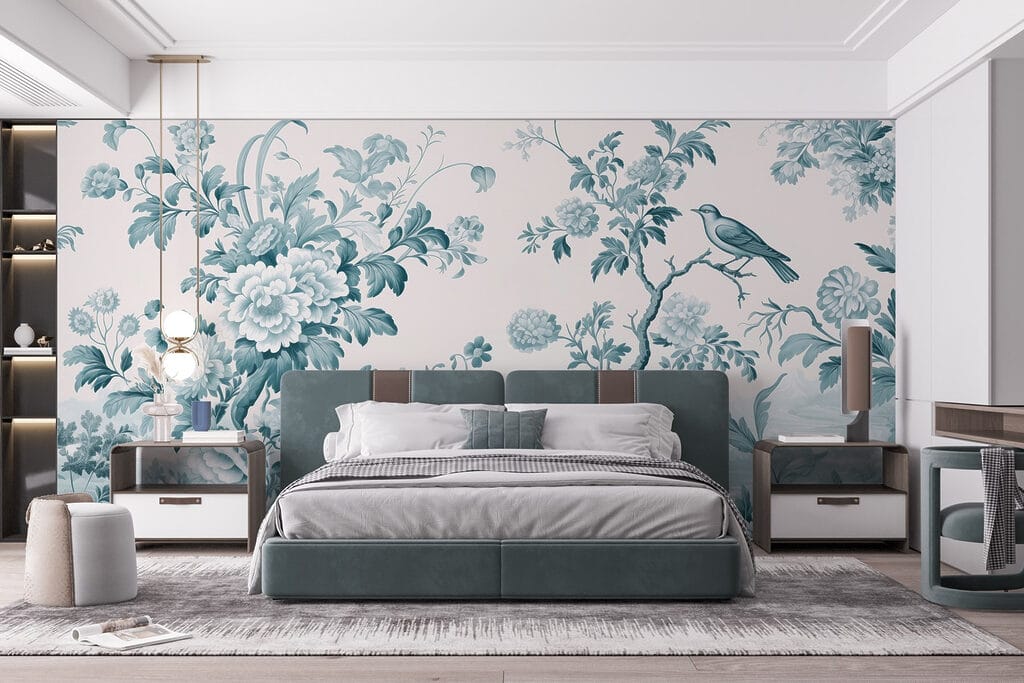 Wallpaper with flowers and trees
