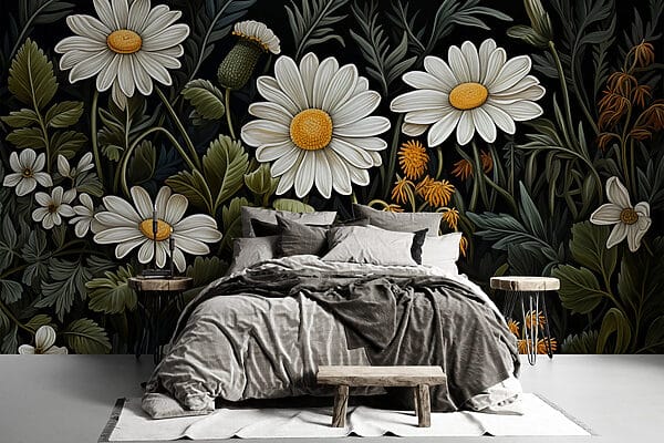 Wall murals Wall murals Painting of flowers and leaves (SKU: w02980)