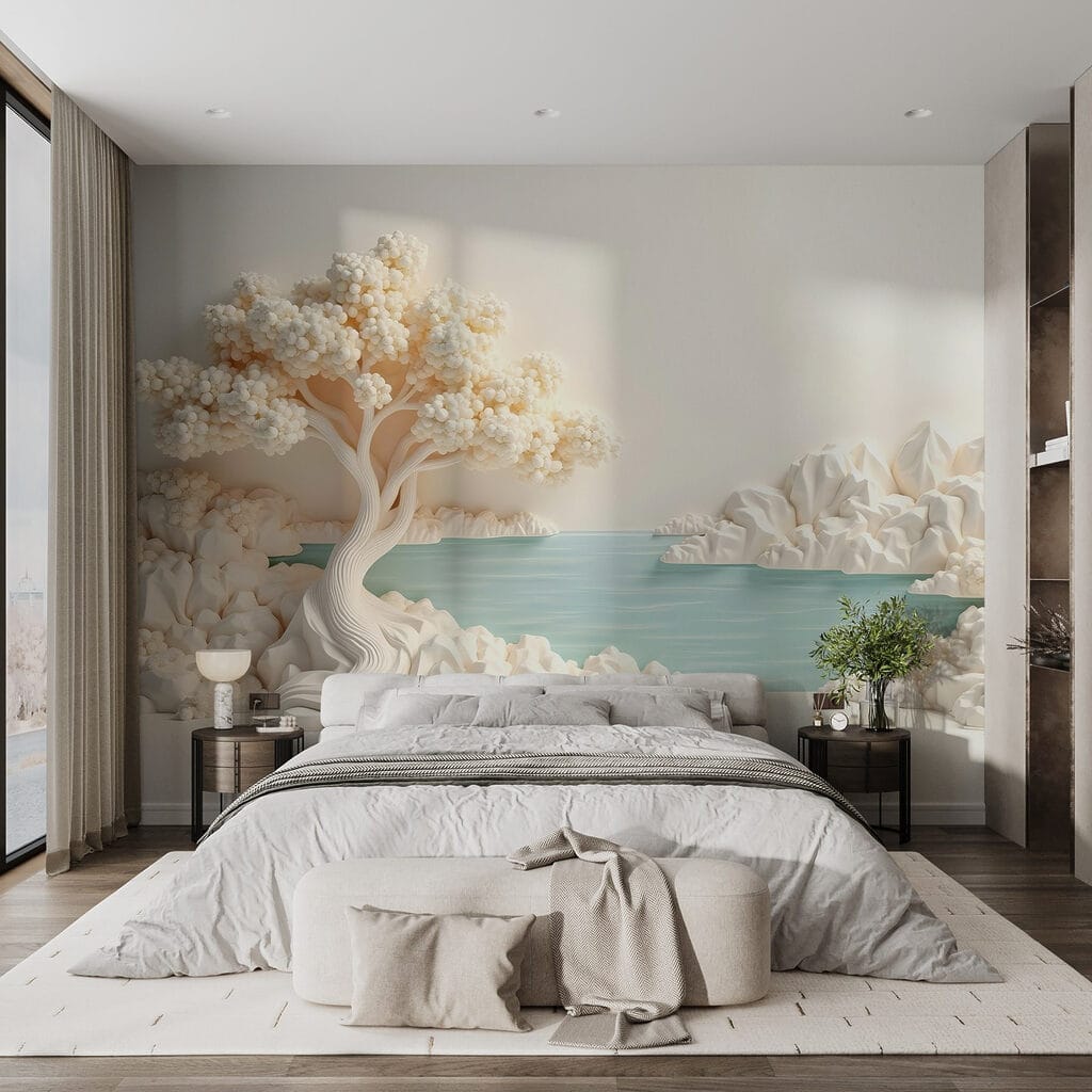 White tree and water