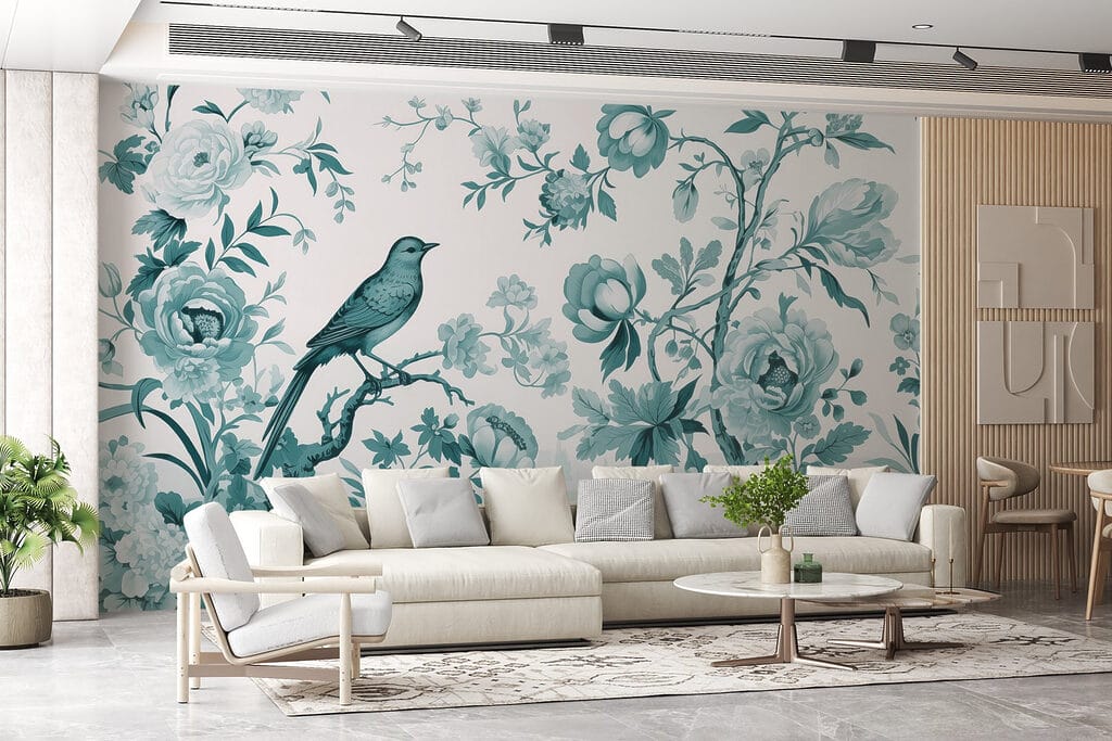 Bird on a tree branch with flowers Bird on a tree branch with flowers