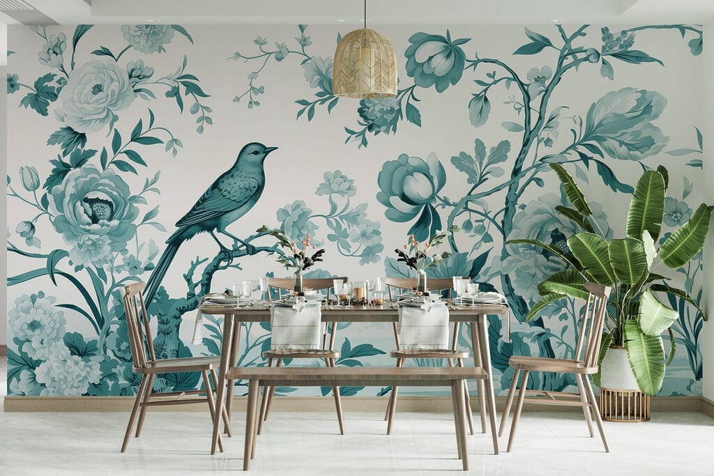 Bird on a tree branch with flowers Bird on a tree branch with flowers