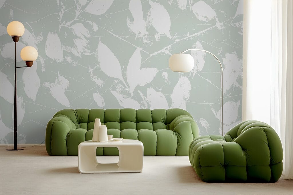 White leaves on a light green background