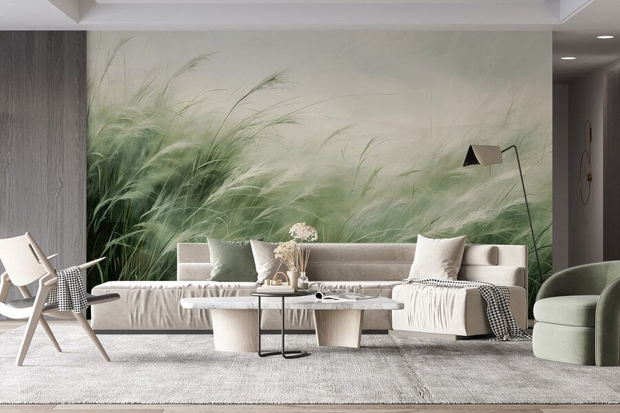 Field of grass with white clouds