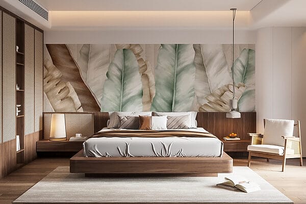 Wall murals Wall murals Textured leaves in soft pastel tones (SKU: w01816)