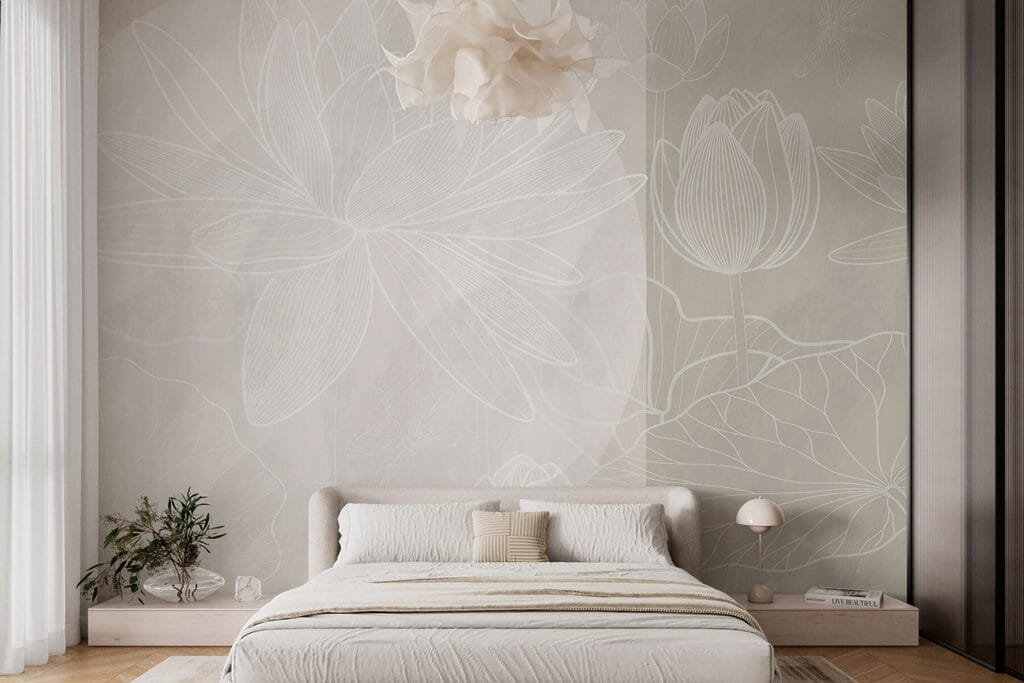 White flower drawing on a grey background